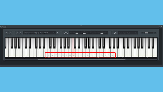 Bildschirm-Klaviatur mit Tastaturkürzeln spielen