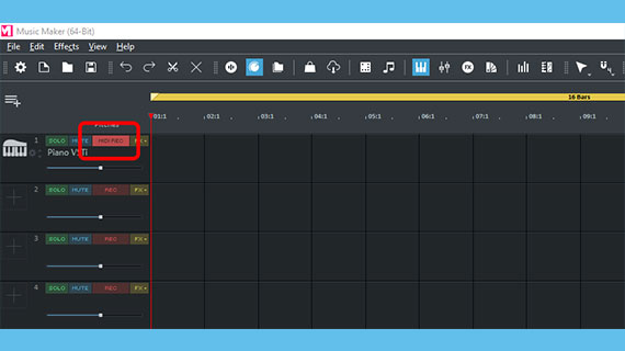 Switch track head to MIDI recording mode