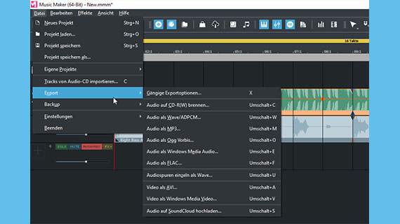WAV- oder OGG-Export im Menü "Datei"