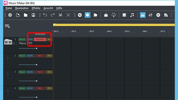 Spur im "MIDI REC"-Modus