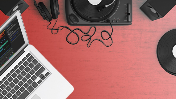 Cut and join audio files A close-up of a turntable and laptop