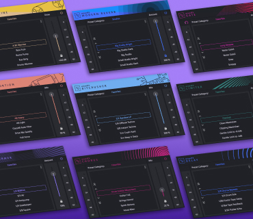 Collage von Screenshots von Interfaces mit Audioeffekten