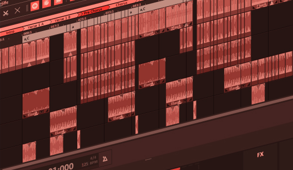 Close-up of audio tracks on the Music Maker interface