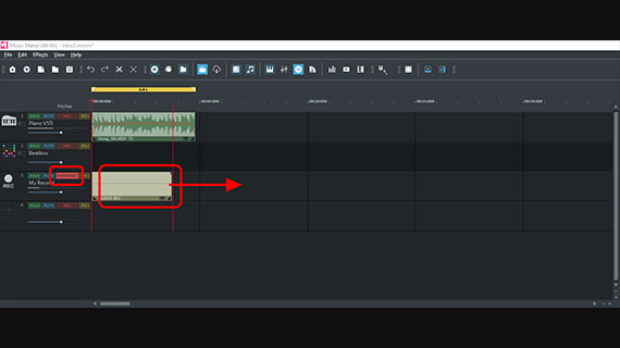 Audio recording with sound object in track