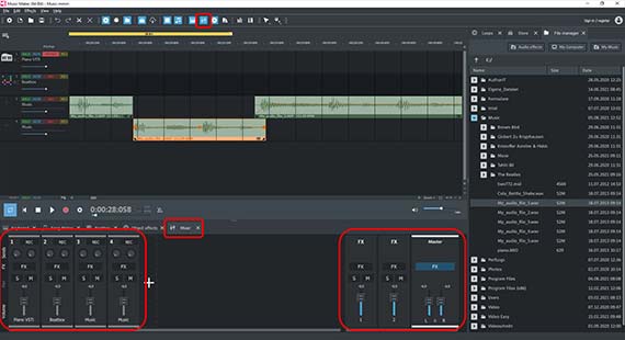 Mixer with track effects and master effects