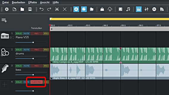 AUDIO-REC-Spur mit Begleit-Arrangement Audio-Aufnahme-Spur mit Begleitung