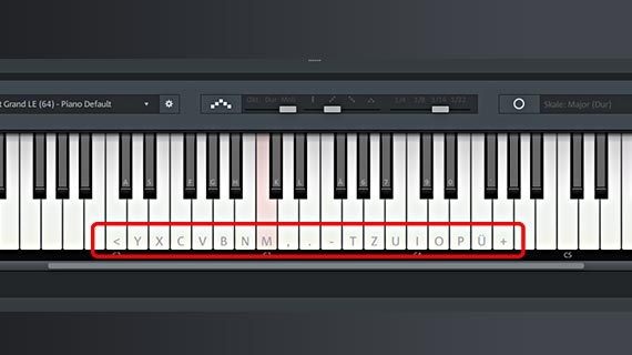 Tastaturkürzel für Keyboard-Tasten Bildschirm-Klaviatur mit Computertastatur spielen
