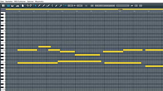 Aufgenommene Melodien im MIDI-Editor korrigieren oder ergänzen