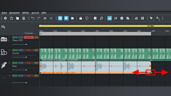 Aufziehbare Bass- und Drumloops Loops für längere Sequenzen aufziehen