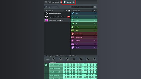 Media Pool in der Ansicht "Loops" Soundpool-Loops im Media Pool auswählen