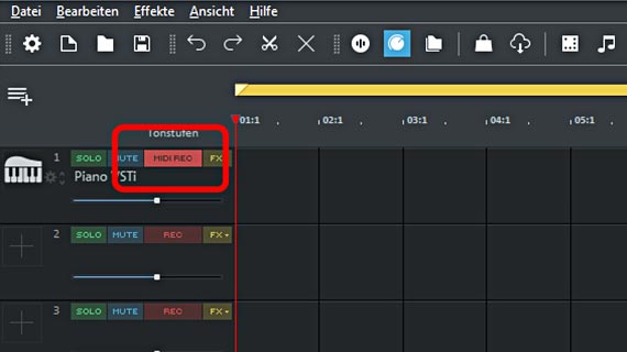 MIDI-REC-Spur Spur für MIDI-Aufnahme vorbereiten