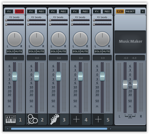 Mixer Virtuelles Mischpult mit Spureffekten und Mastering