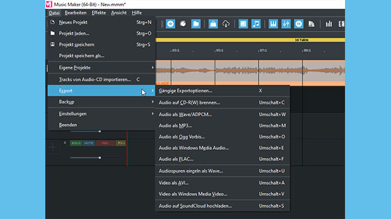 WAV- oder OGG-Export im Menü "Datei"