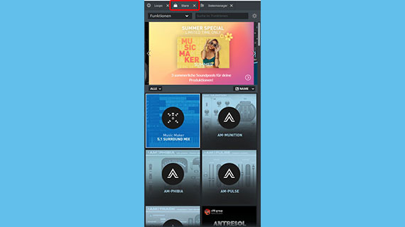 Weitere Programmmodule, Soundpools, Software-Instrumente oder Editionen im Store hinzukaufen