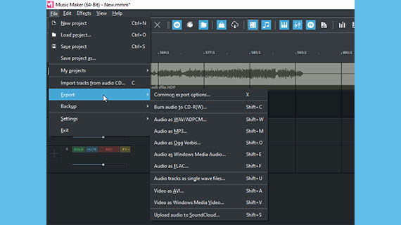 WAV and OGG export in the "File" menu