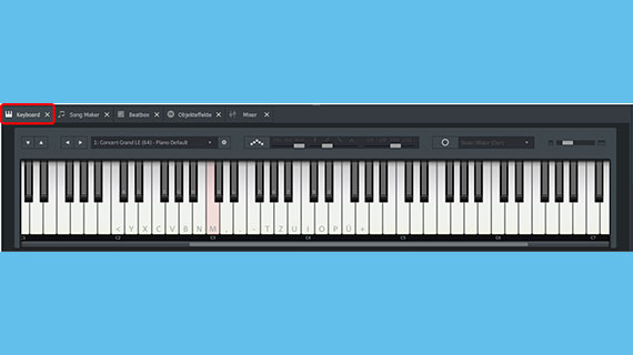 Bildschirm-Klaviatur mit Tastaturkürzeln spielen