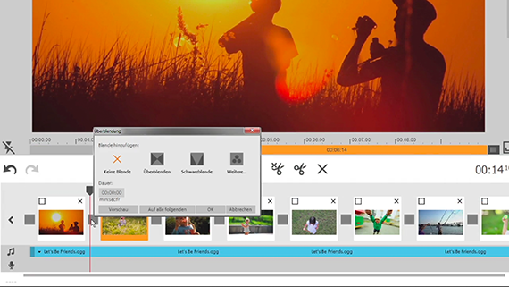Auswahl des Übergangseffekts in Video easy Auswahl des Übergangseffekts im Auswahlfenster in Video easy