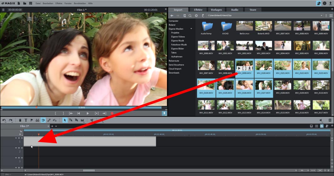 Drag & Drop in Video deluxe Videodatei laden