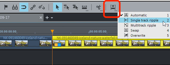 Inserting additional video footage at the position of the playback marker.