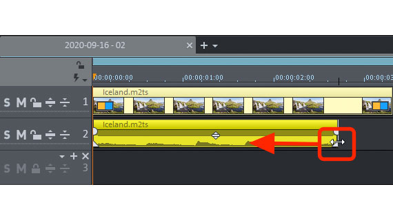 Shortening the audio track separately with the Alt key