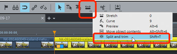 Select "Split and trim" mouse mode