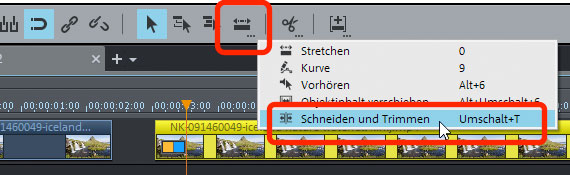Mausmodus zum Video schneiden und trimmen auswählen Mausmodus "Schneiden und Trimmen" auswählen
