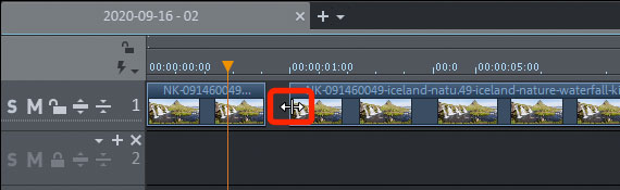 Im Mausmodus "Schneiden und trimmen" Videos schneiden Symbol für den Mausmodus "Schneiden und trimmen"
