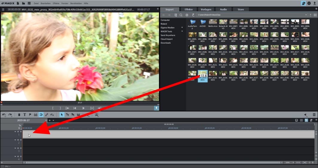 Drag & Drop in Video deluxe Videodatei laden