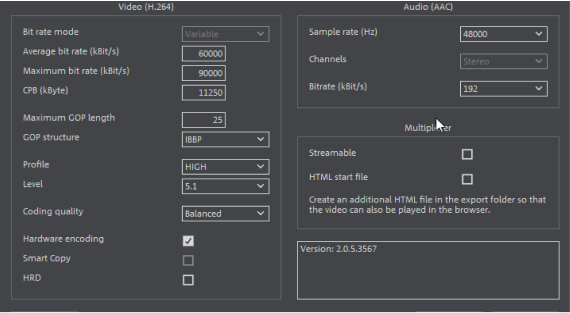 Movie Studio – manual settings for MP4