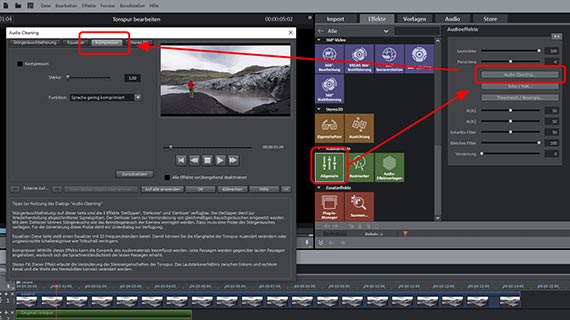 Kompressor im "Audio Cleaning"-Dialog Nachvertonung mit Kompressor