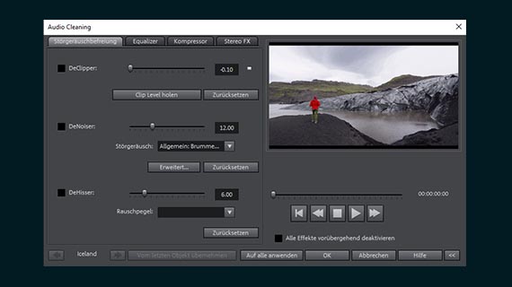 Kompressor im "Audio Cleaning"-Dialog Lautstärke erhöhen mit Kompressor