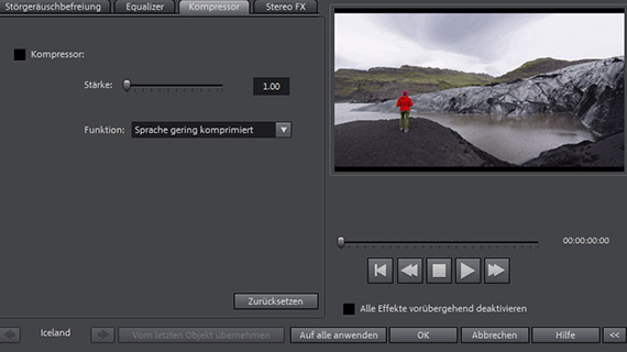 Kompressor im "Audio Cleaning"-Dialog Nachvertonung mit Kompressor