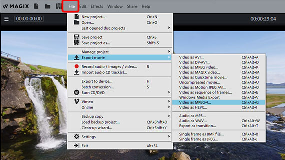 Export reverse video file