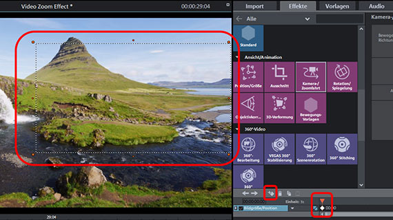 Startposition für Kamerafahrt/Zoom-Effekt Kamerafahrt mit Video-Zoom-Effekt