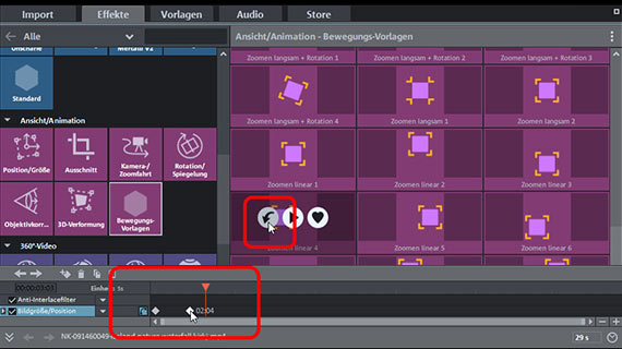 Video-Zoom-Effekt über Keyframes ändern Keyframes verschieben