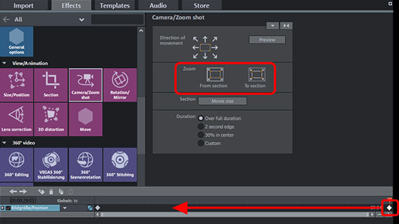 Applying the zoom effect Move end keyframe left