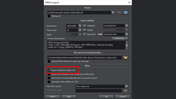 Modification du format vidéo des plages