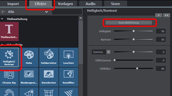 Auto-Belichtung im Dialog "Helligkeit/Kontrast" Videoqualität verbessern mit Auto-Belichtung