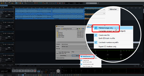 Convert selected area MP3 export with range conversion