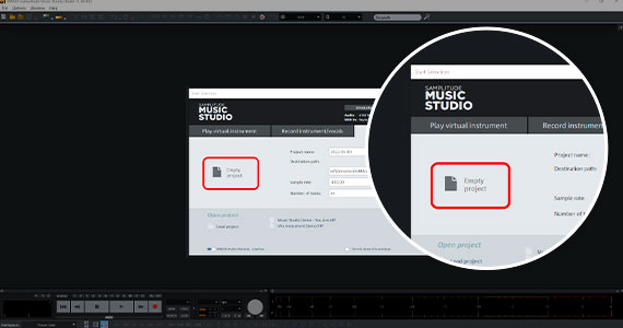 Start dialog Open program and create empty project