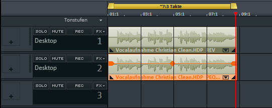 Zwei Spuren mit identischem Audioinhalt