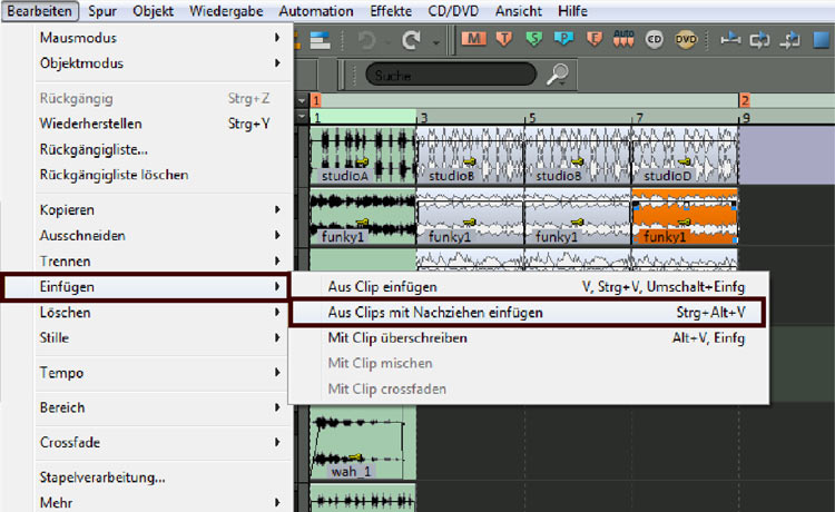 Aus Clips mit Nachziehen einfügen