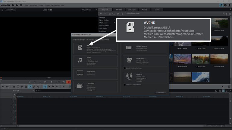 Auswahl der Aufnahmequelle in MAGIX Video deluxe
