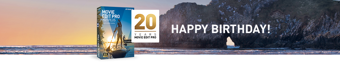 product box and logo to 20th birthday of Movie Edit Pro